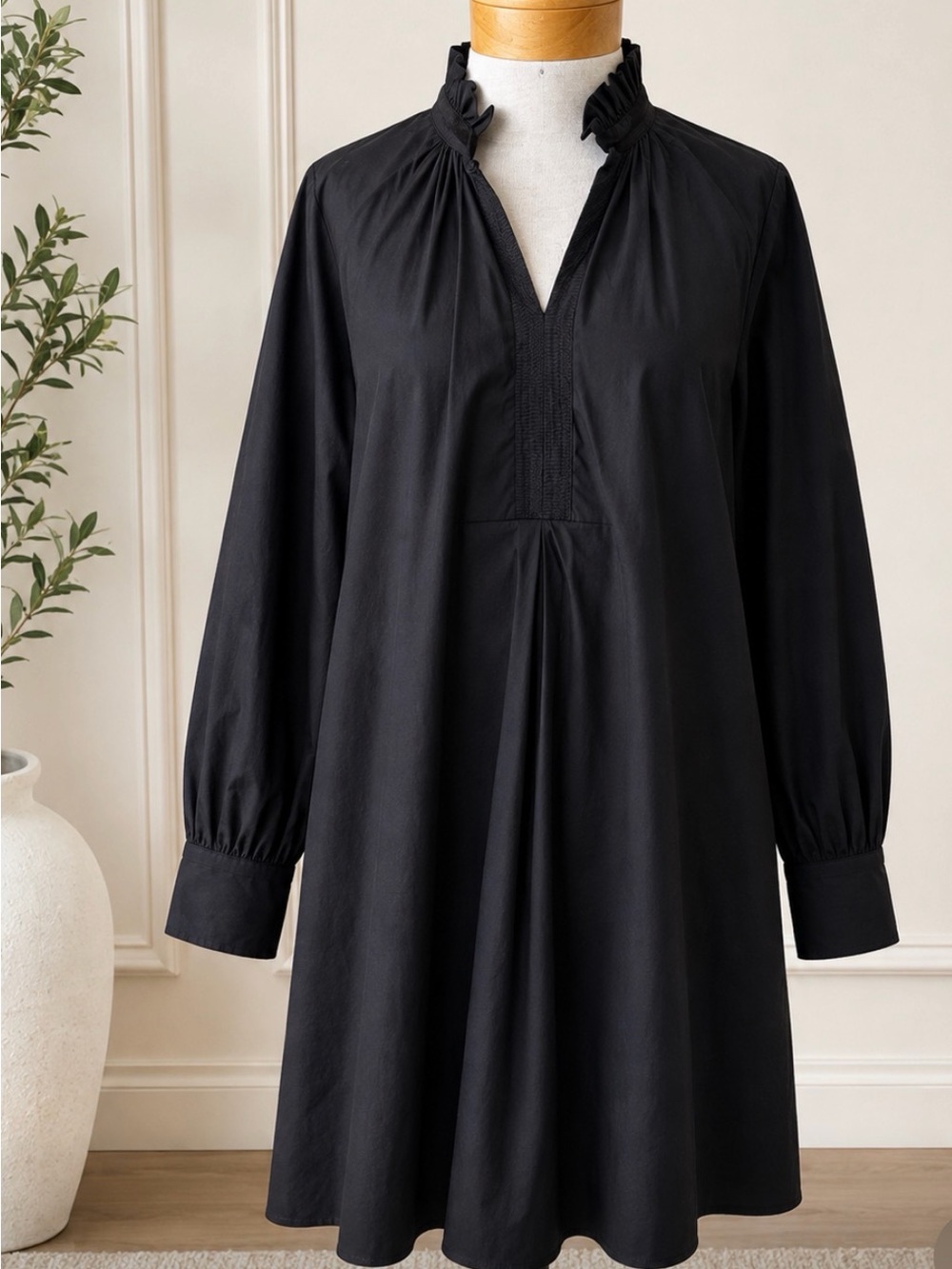 COS Black Ruffle-Neck Tunic Dress – EU 42 / US 10